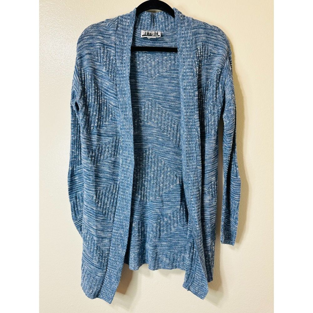 212 Studio New York Marled Blue Geometric Design Knit Open Cardigan, Size L